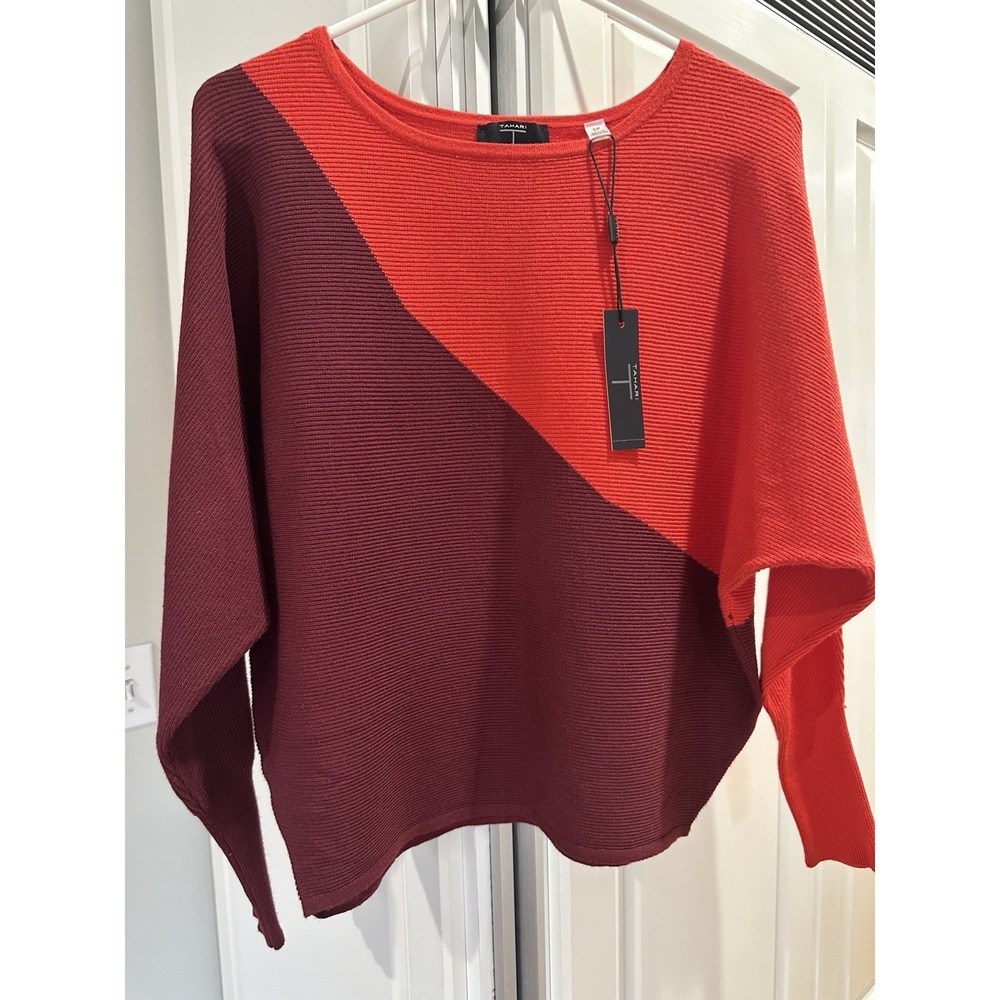 NEW $78 T Tahari Women's Wide-Crewneck Dolman-Sleeve Sweater Red-Tomato Size S